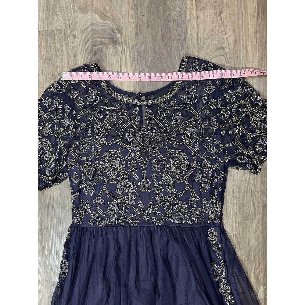 ASOS Dress Women 14 Navy Blue Beaded Short Sleeve Sequin‎ Bling Wedding Guest - Picture 7 of 11